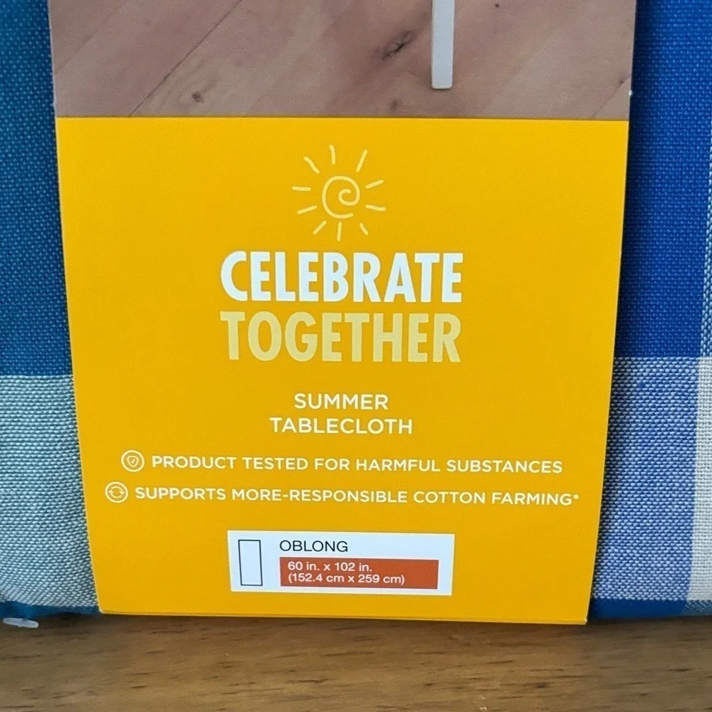 Celebrate Together Blue Gingham Plaid Picnic Table Cloth Fabric 60